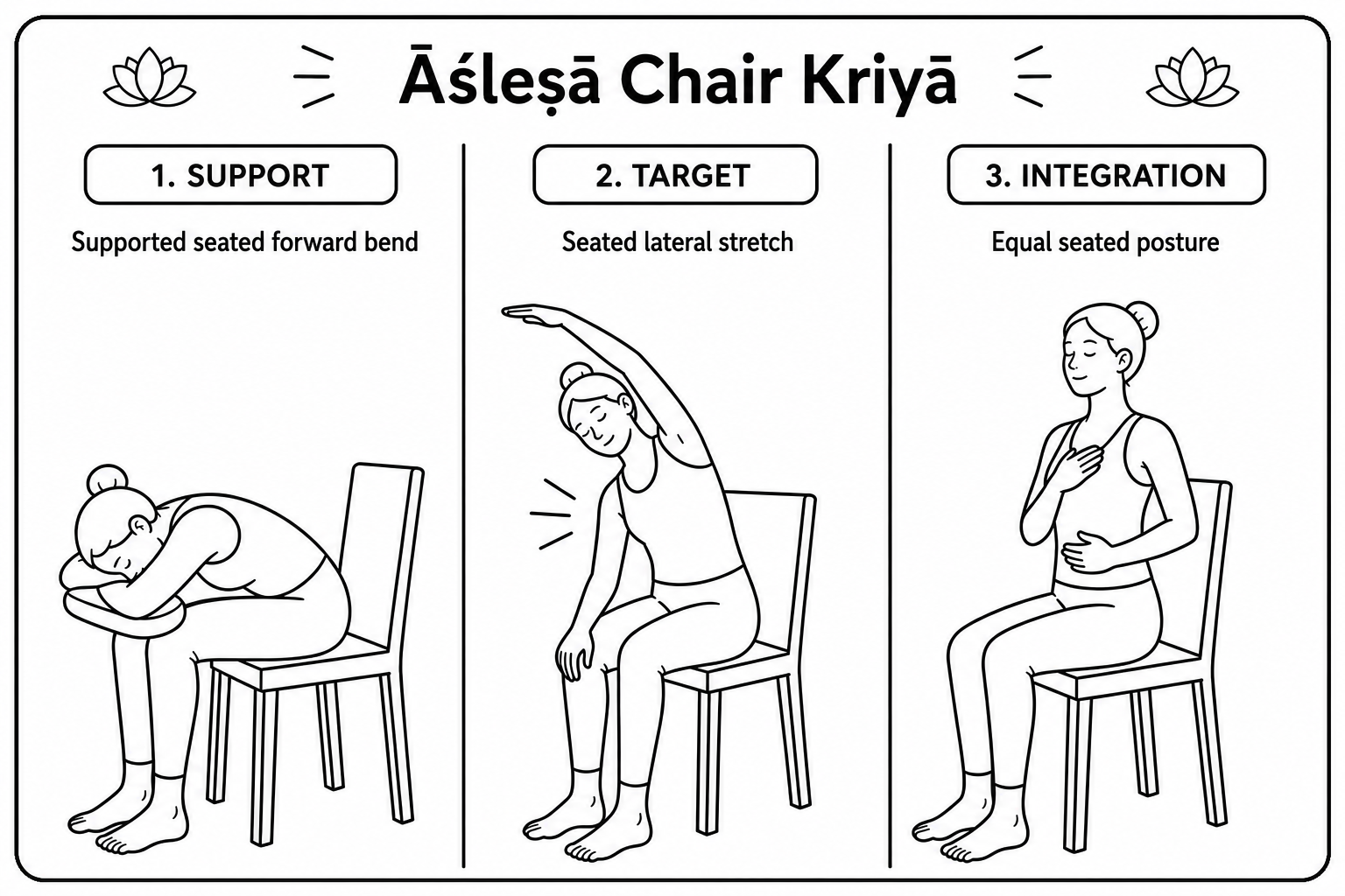 The three postures of the Āśleṣā kriyā on a chair