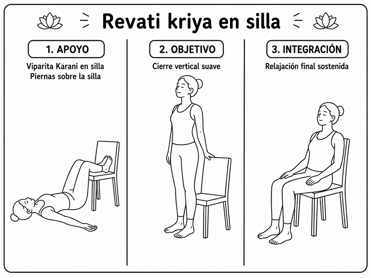Las tres posturas del kriyā Revatī en silla